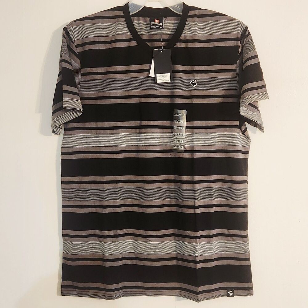 Southpole Mens Short Sleeve Shirt XL Black Strips